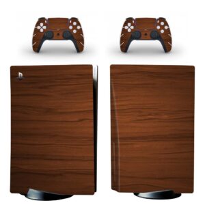 Brown Walnut Wood Pattern PS5 Skin Sticker And Controllers