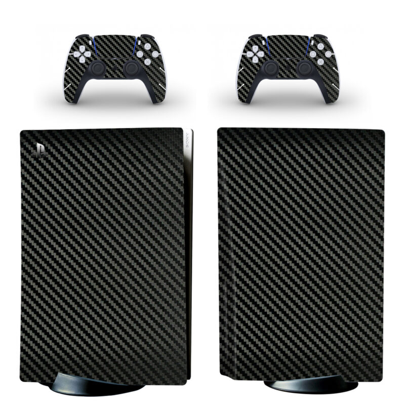 Black Color Carbon Fiber Texture PS5 Skin Sticker Decal