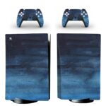 Dark Blue Watercolor PS5 Skin Sticker And Controllers