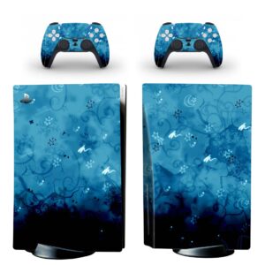 Snowflake And Floral Vector On Blue Texture PS5 Skin Sticker Decal