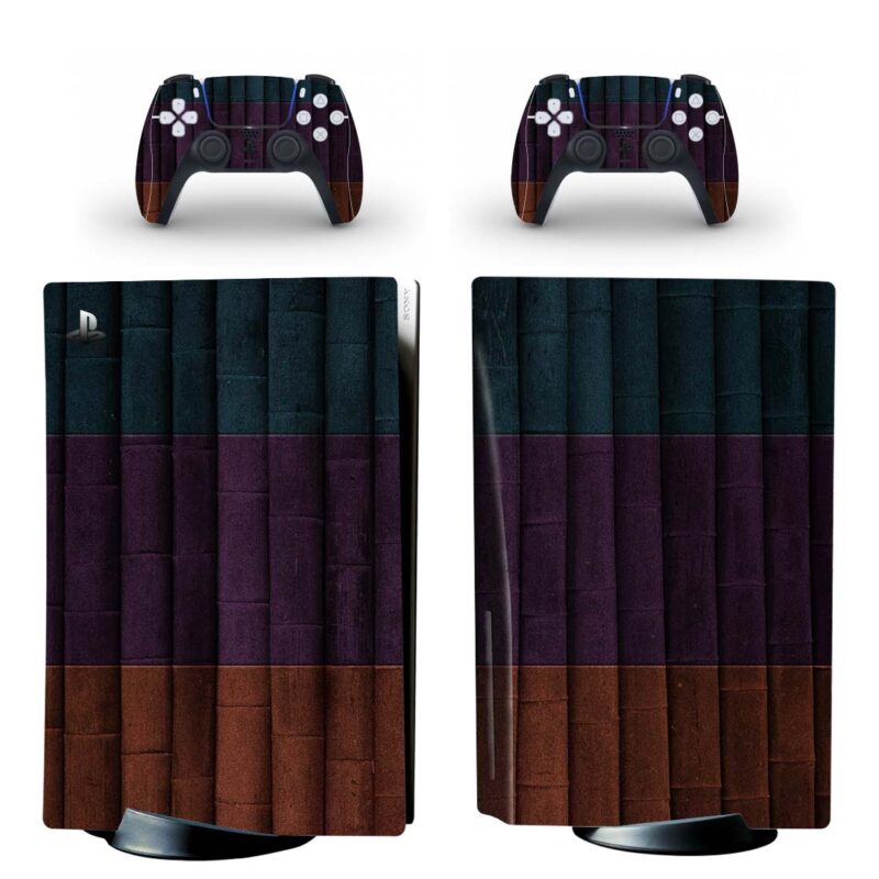 Dark Purple Brown And Blue Stripes Wood Texture PS5 Skin Sticker Decal