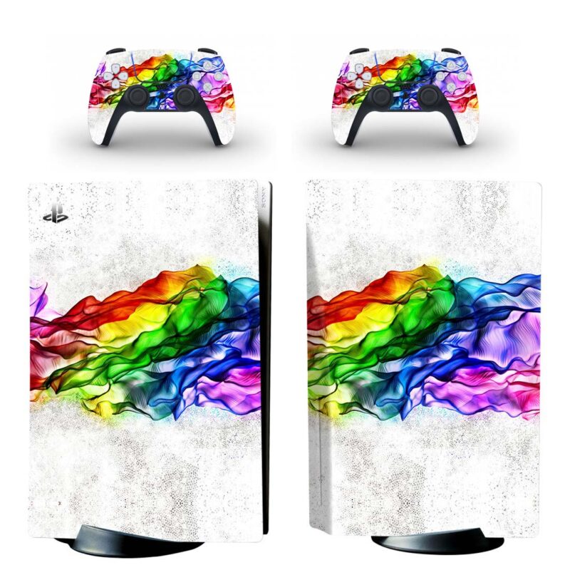 Rainbow Color Neon Silk Folds Art PS5 Skin Sticker Decal