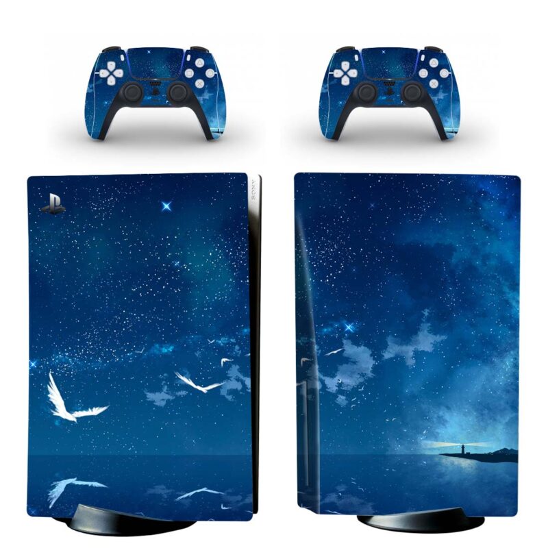 Starry Sky And Birds Near Sea Digital Art PS5 Skin Sticker Decal
