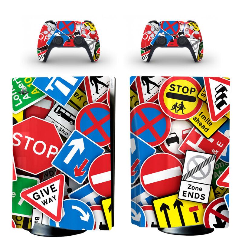 Traffic Signs Pattern PS5 Skin Sticker Decal