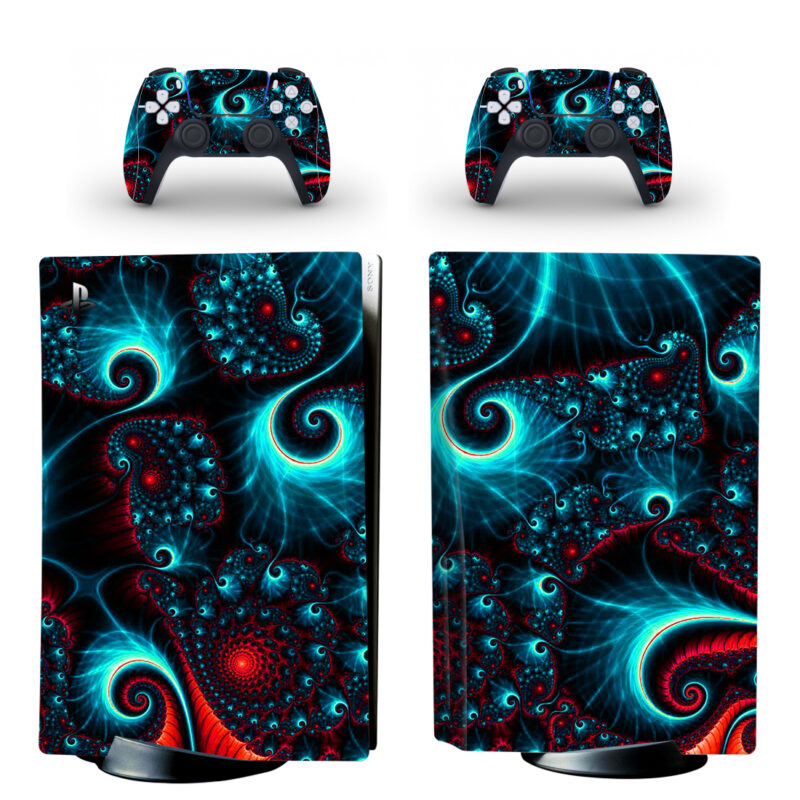 Fractal Art Red Blue Swirls PS5 Skin Sticker Decal