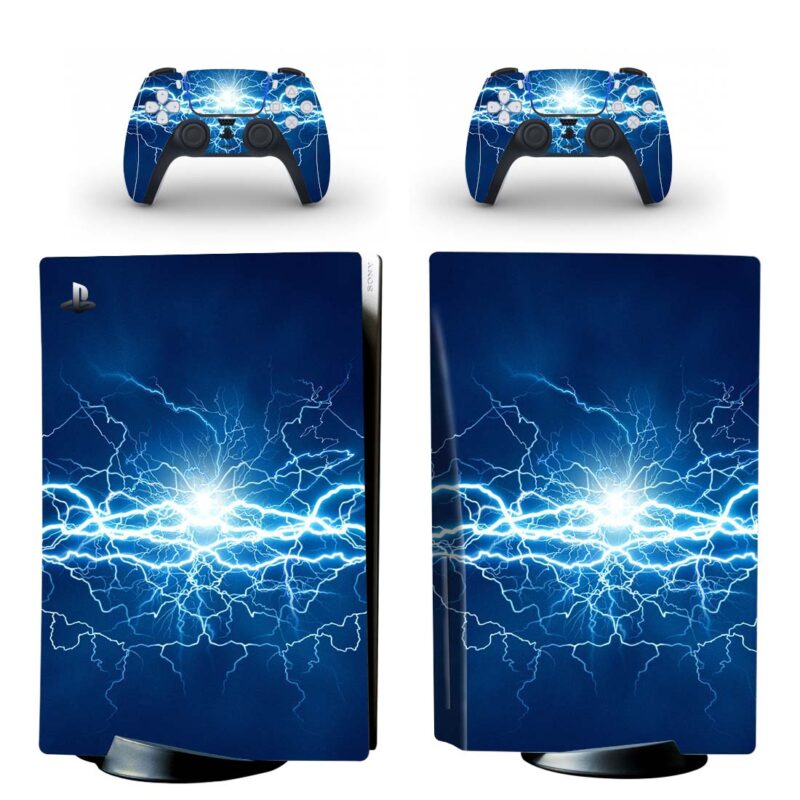 Blue Lightning Thunder PS5 Skin Sticker And Controllers