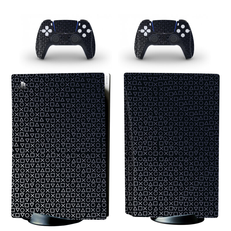 Playstation Symbols Pattern On Black PS5 Skin Sticker Decal