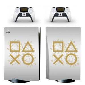 Gold Playstation Symbols On White PS5 Skin Sticker Decal