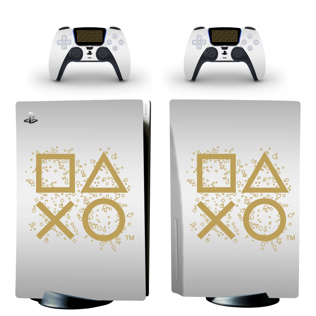 Gold Playstation Symbols On White PS5 Skin Sticker Decal 