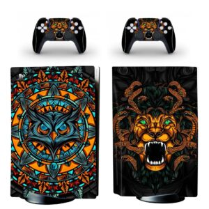 Animated Medusa Lion And Trippy Owl Art PS5 Skin Sticker Decal
