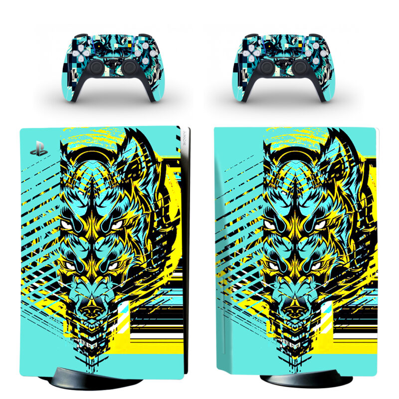 Abstract Tiger And Lion Glitch Art PS5 Skin Sticker Decal