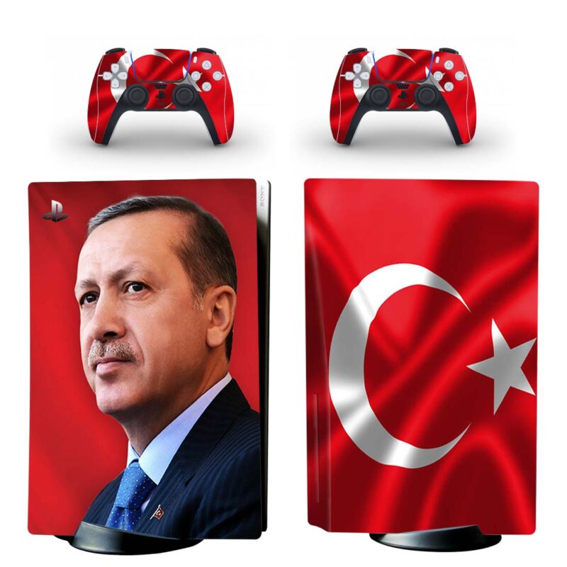 Recep Tayyip Erdogan With Turkey Flag PS5 Skin Sticker Decal