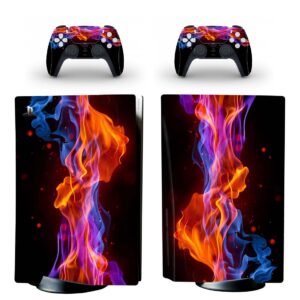 Blue And Red Fire Flame On Black PS5 Skin Sticker Decal