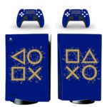 Golden Playstation Symbols On Blue PS5 Skin Sticker Decal