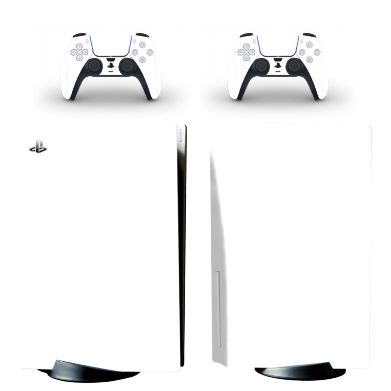 White Color PS5 Skin Sticker And Controllers Design 1