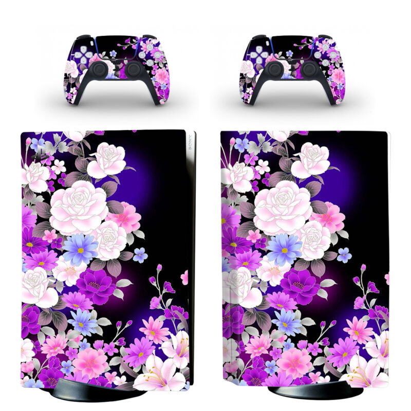 Majestic Snowy Flowers Pattern PS5 Skin Sticker Decal