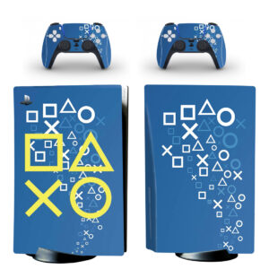 White Playstation Symbols On Blue PS5 Skin Sticker Decal Design 1