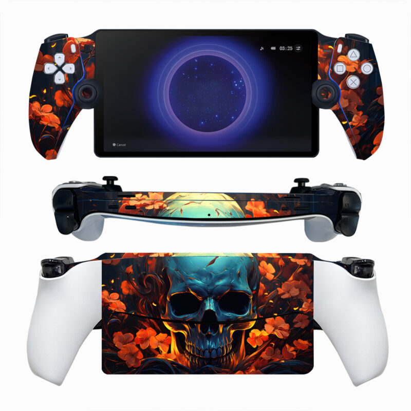 Skull With Orange Flower On Dark PS Portal Skin Sticker