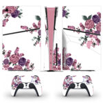 Purple Watercolor Flowers Skin Sticker For PS5 Slim