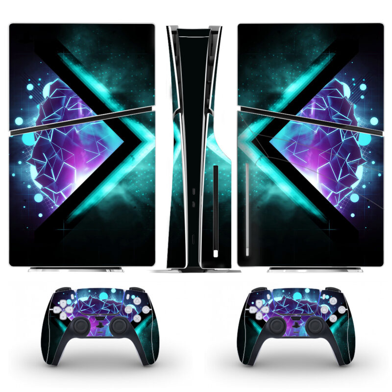 Geometry Blue And Purple Circles And Triangles Skin Sticker For PS5 Slim