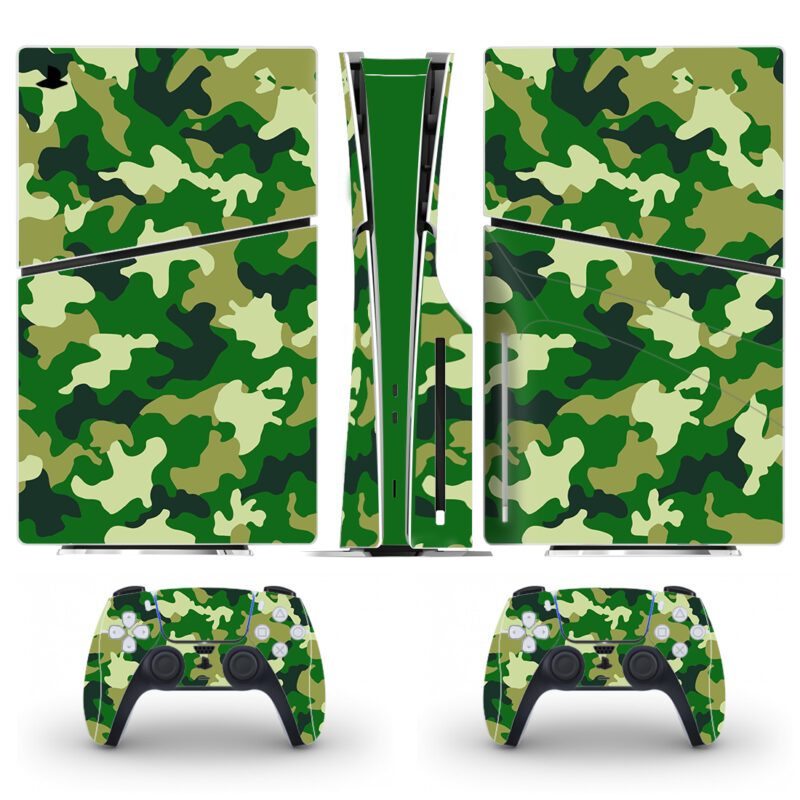 Green Military Camouflage Pattern Skin Sticker For PS5 Slim