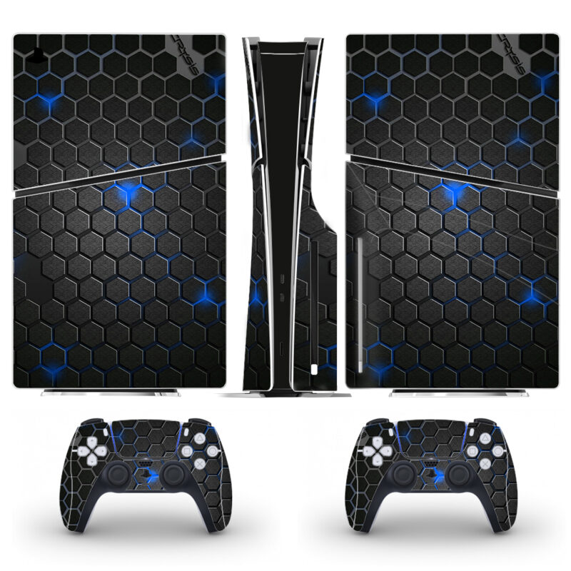 Abstract Crysis Hexagon With Blue Skin Sticker For PS5 Slim