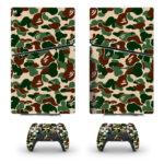 Green And Brown Bape Camouflage Pattern Skin Sticker For PS5 Slim