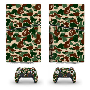 Green And Brown Bape Camouflage Pattern Skin Sticker For PS5 Slim