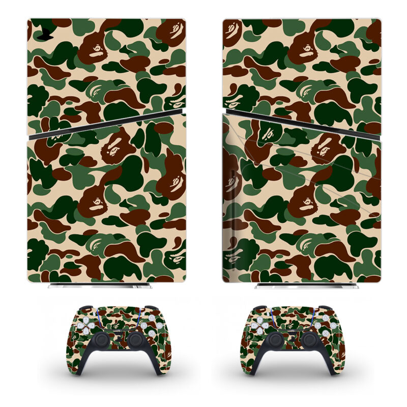 Green And Brown Bape Camouflage Pattern Skin Sticker For PS5 Slim