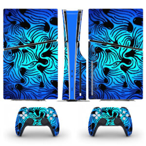 Black Octopus On Blue Skin Sticker For PS5 Slim