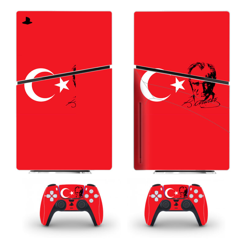 Flag Of Turkey Skin Sticker For PS5 Slim Design 2