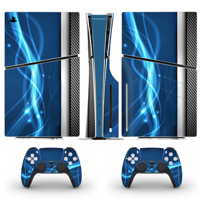 Abstract Blue Light Waves Skin Sticker For PS5 Slim