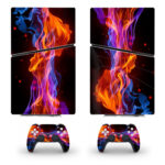 Blue And Red Fire Flame On Black Skin Sticker For PS5 Slim
