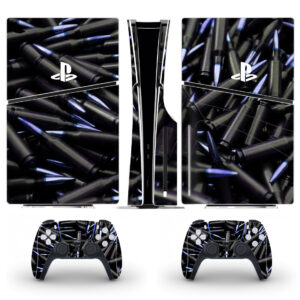 Black And Blue Bullets On Playstation Symbol Skin Sticker For PS5 Slim