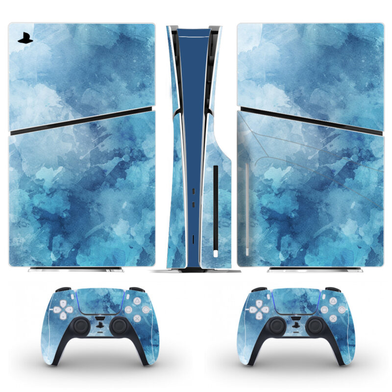 Fluid Watercolor Blue Texture Skin Sticker For PS5 Slim