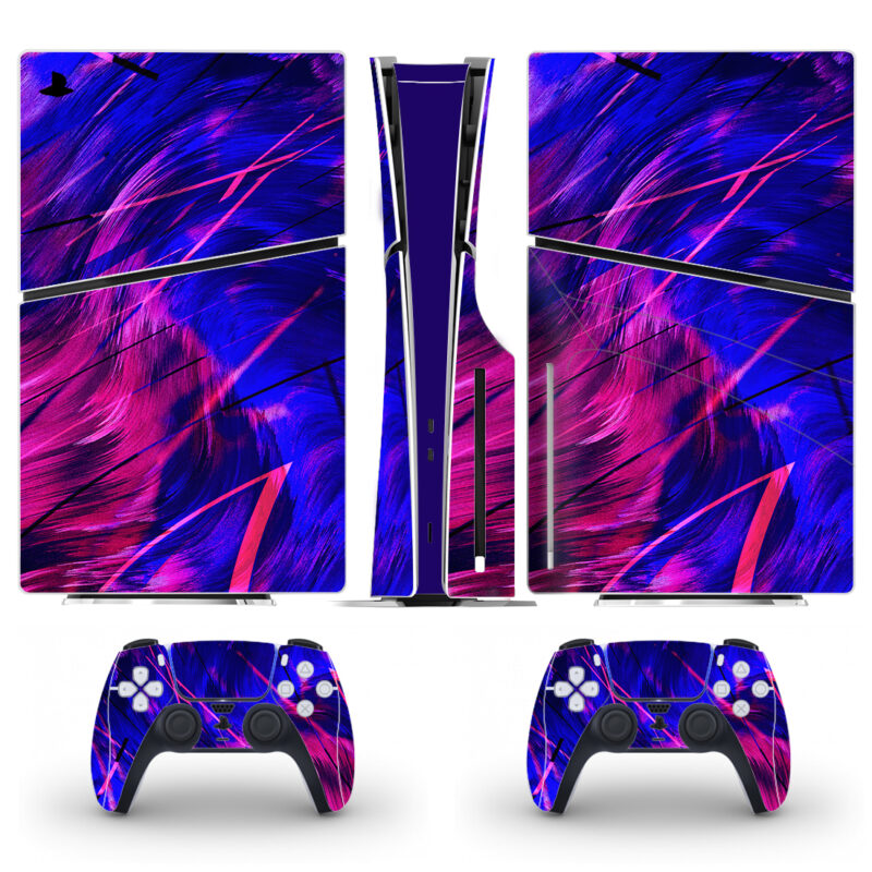 Neon Blue Pink Paint Stroke Skin Sticker For PS5 Slim