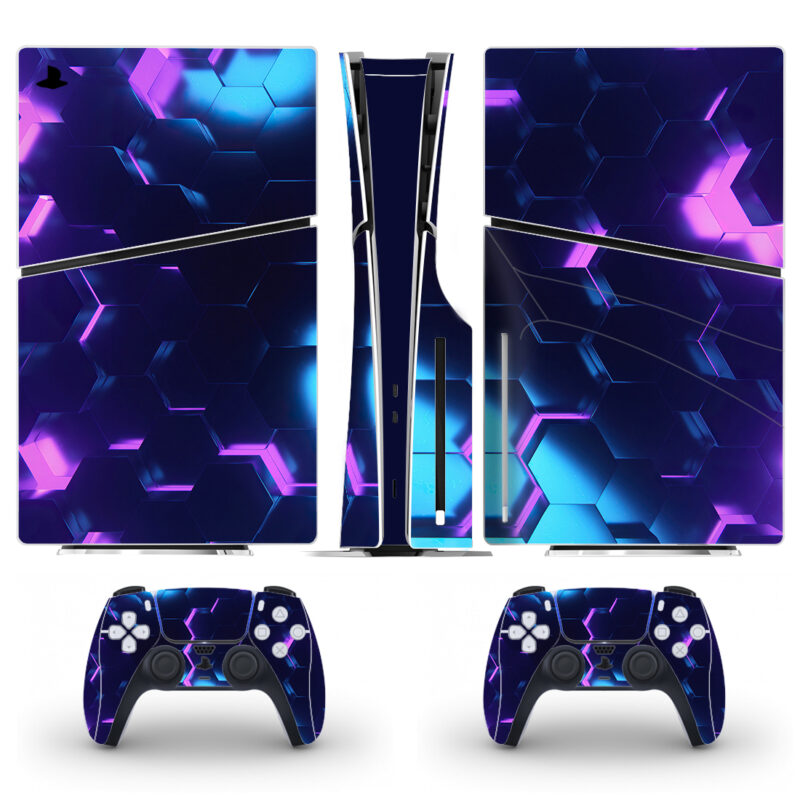 Blue Pink Hexagon Pattern Skin Sticker For PS5 Slim