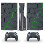 Dark Grey And Green Hexagon Pattern Skin Sticker For PS5 Slim