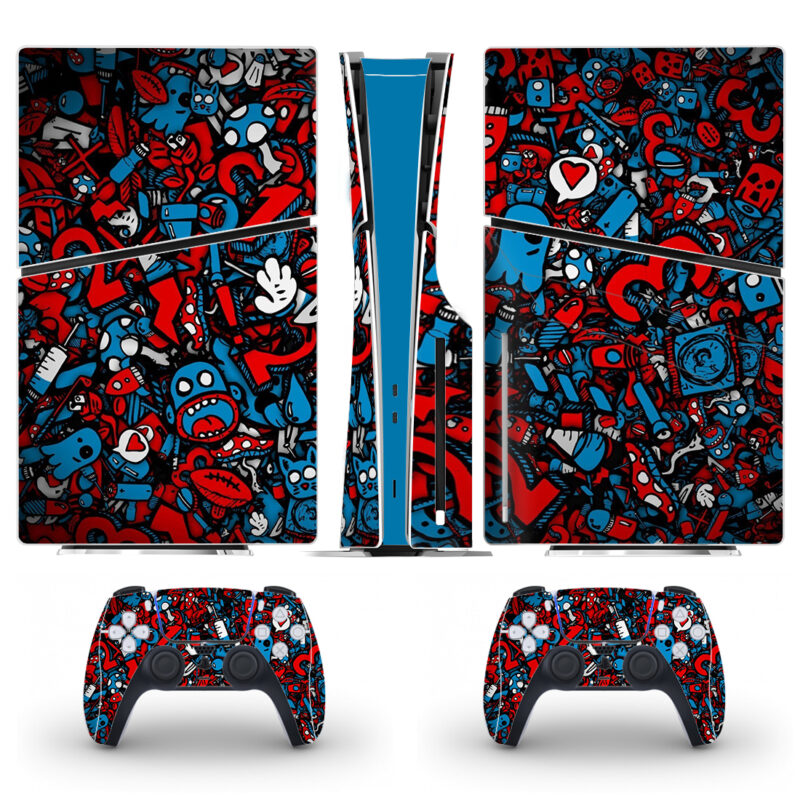 Red Blue Sticker Bomb Skin Sticker For PS5 Slim