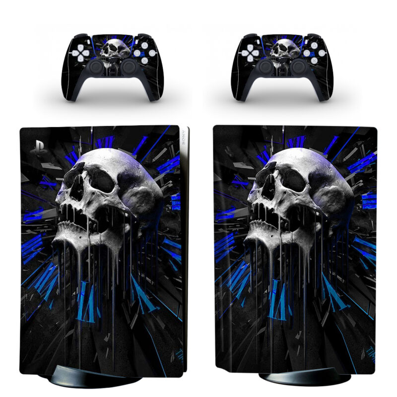 Blue Skull Clock PS5 Skin Sticker Decal