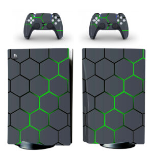 Dark Grey And Green Hexagon Pattern PS5 Skin Sticker Decal
