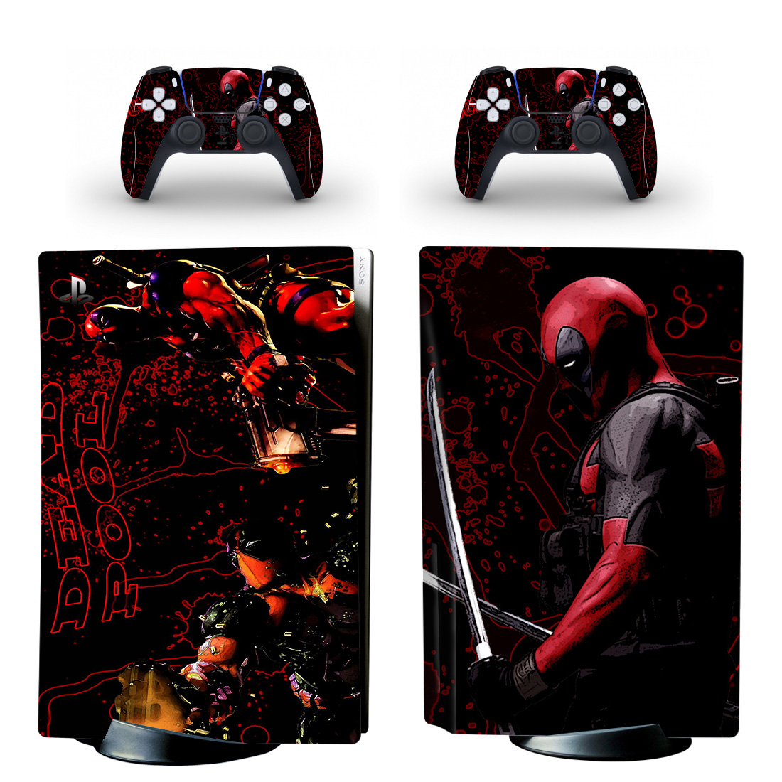 Deadpool PS5 Skin Sticker And Controllers Design 1