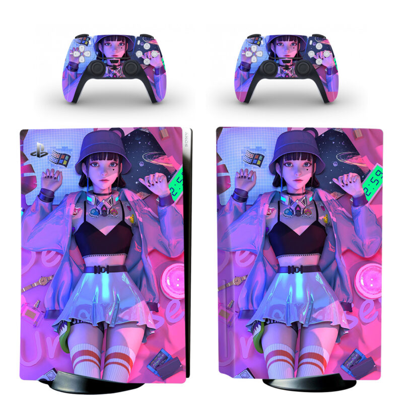 Retro Punk Anime Girl PS5 Skin Sticker Decal