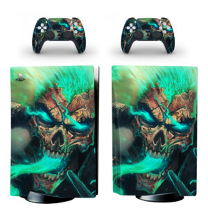 Green Fire Ghost Rider Skull PS5 Skin Sticker Decal