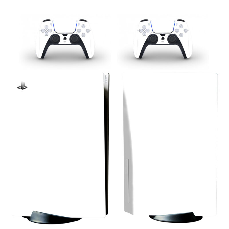 White Color PS5 Skin Sticker And Controllers Design 2