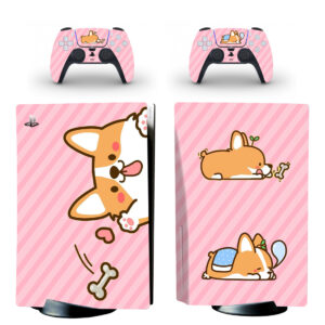 Pink Cartoon Corgi PS5 Skin Sticker Decal