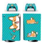 Blue Cartoon Corgi PS5 Skin Sticker Decal