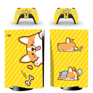 Yellow Cartoon Corgi PS5 Skin Sticker Decal