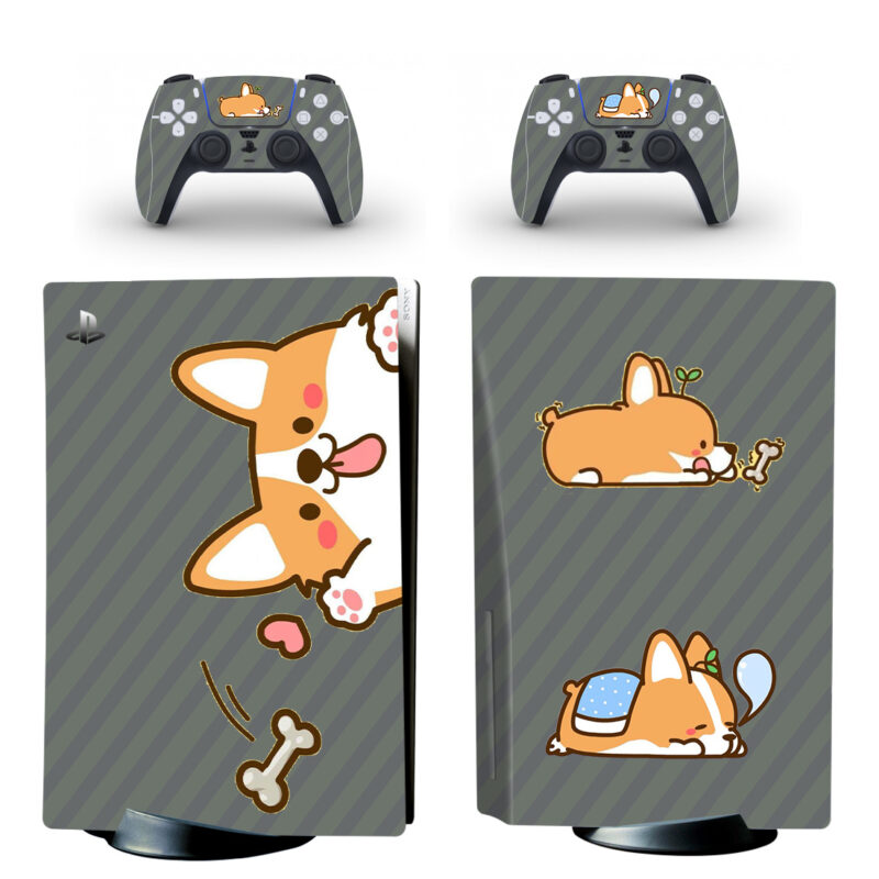 Gray Cartoon Corgi PS5 Skin Sticker Decal