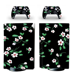 Pink Flowers On Black PS5 Skin Sticker Decal